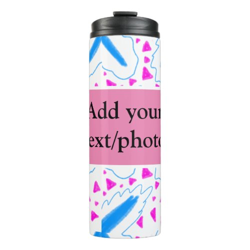 Pink blue watercolor pattern add name text custom thermal tumbler