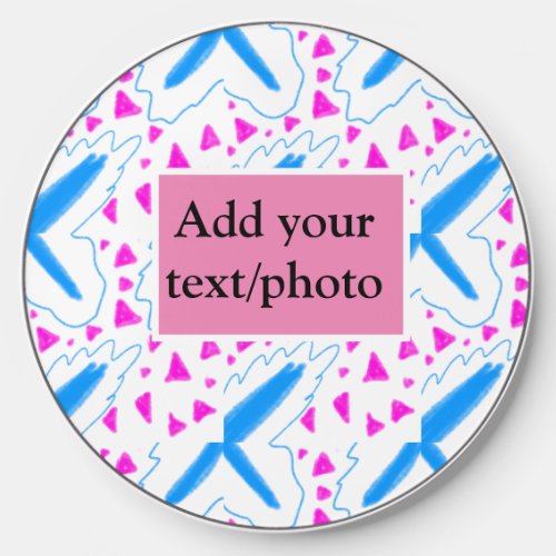 Pink blue watercolor pattern add name text custom wireless charger 