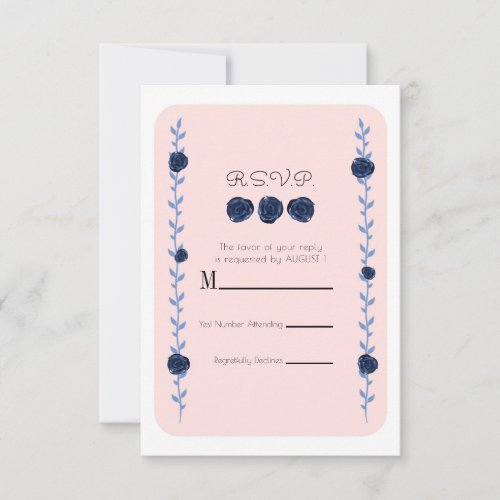 Pink Blue Watercolor Rose Vines Cottage RSVP Reply