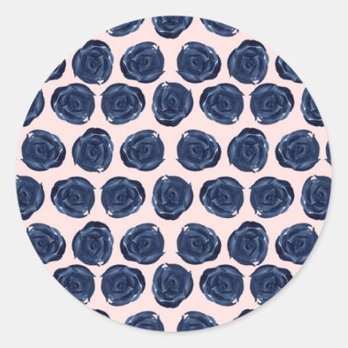 Pink Blue Watercolor Rose Vines Cottage Wedding Classic Round Sticker