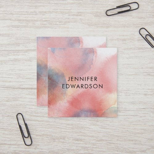 Pink blue watercolor splatter square business card