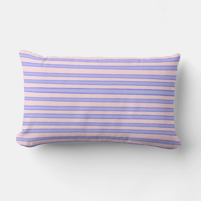 Pink blue watercolor stripes lumbar pillow (Front)