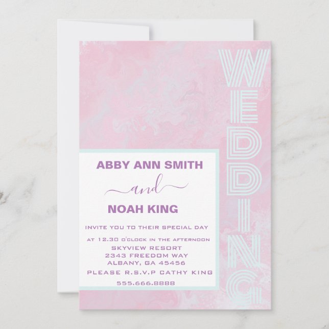 Pink Blue Watercolor Wedding Invitation Minimalist (Front)