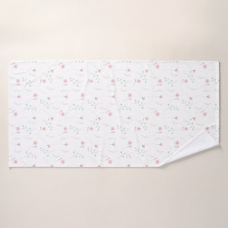 Pink Blue Watercolor Wildflower Pattern Bath Towel Set