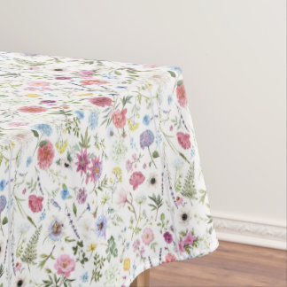 Pink, Blue Watercolor Wildflower Tablecloth