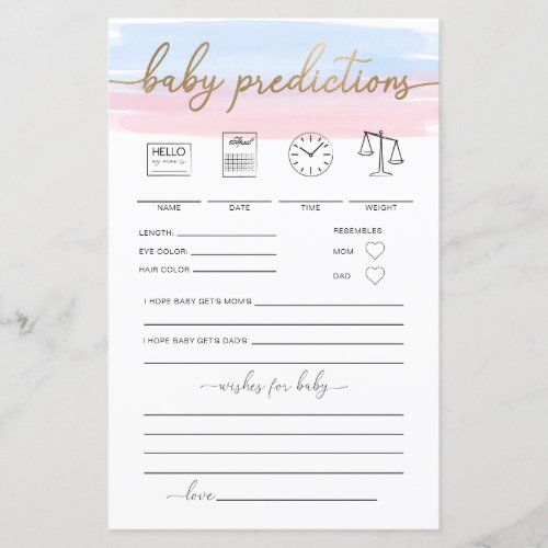 Pink Blue Watercolour Baby Predictions Game