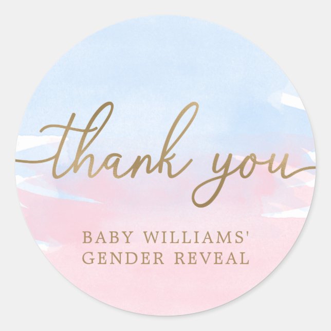 Pink Blue Watercolour Gender Reveal Favor Sticker (Front)