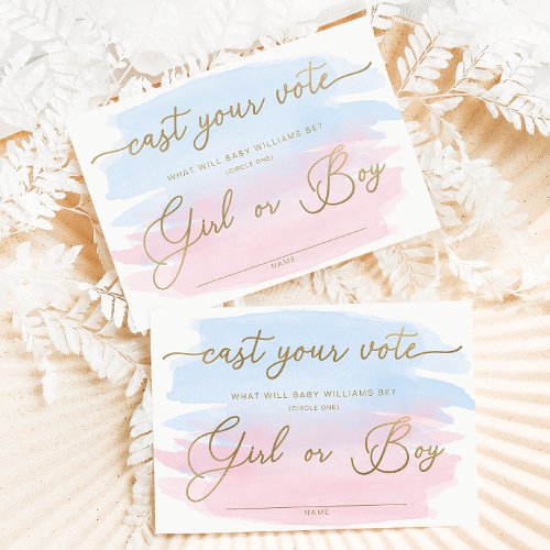 Pink Blue Watercolour Gender Reveal Voting Card