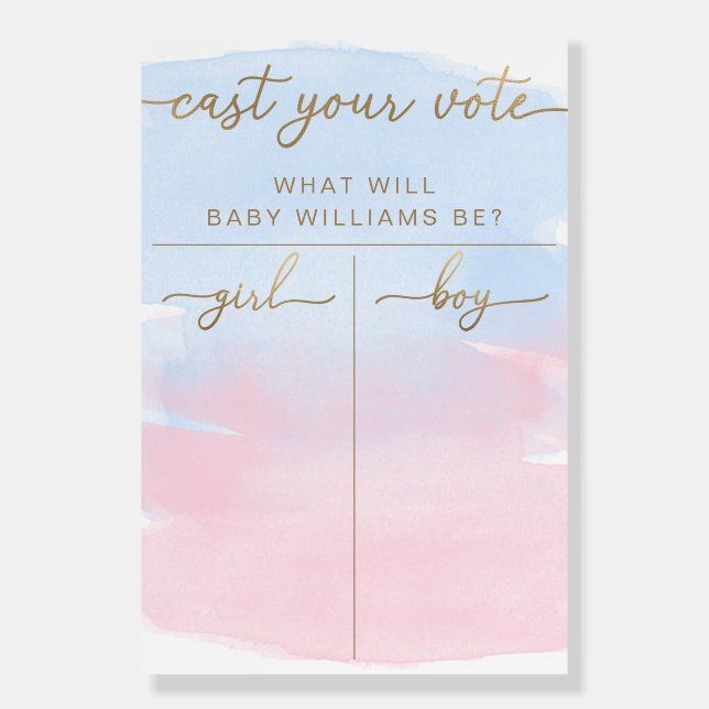 Pink Blue Watercolour Gender Reveal Voting Foam Board (Front)