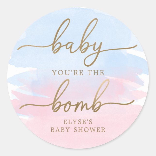 Pink Blue Watercolour Gold Bath Bomb Favor Sticker (Front)