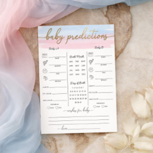 Pink Blue Watercolour Twins Baby Predictions Game