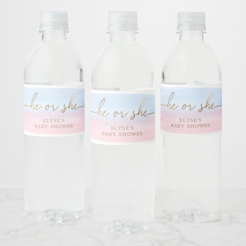 Pink Blue Watercolour Water Bottle Favor Label