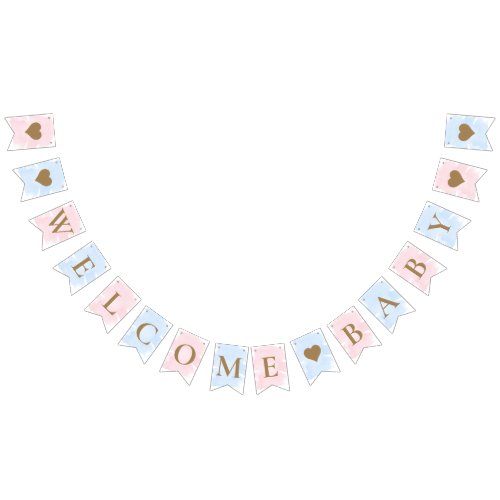 Pink Blue Watercolour Welcome Baby Bunting Flags