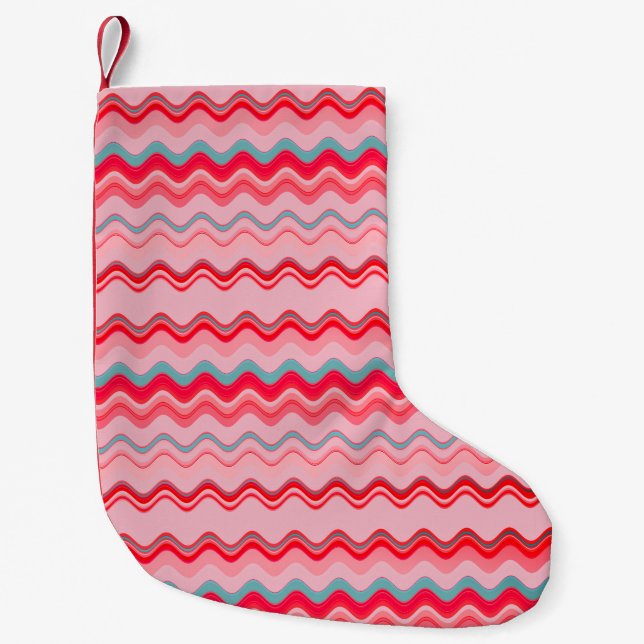 Pink Blue Wavy Zigzag Pattern Small Christmas Stocking (Front)