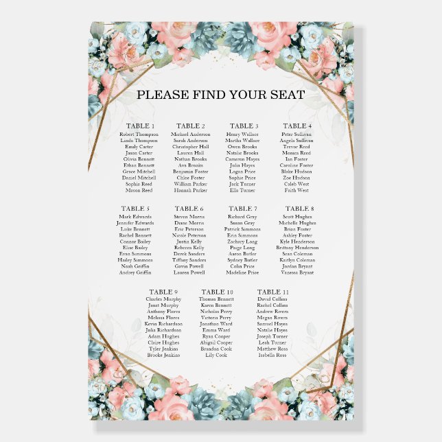 Pink Blue Wedding Find Your Seat Seating Chart Foam Board (Front)