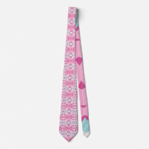 Pink Blue White Art Deco Pattern Wedding Groom Neck Tie
