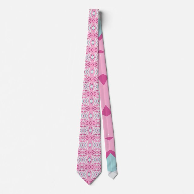 Pink Blue White Art Deco Pattern Wedding Groom Neck Tie (Front)