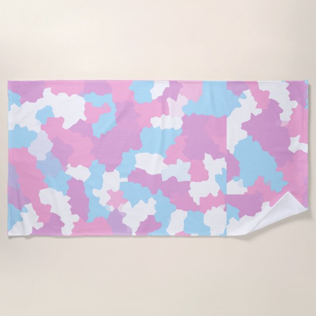 Pink Blue White Camo Abstract Beach Towel (Front)