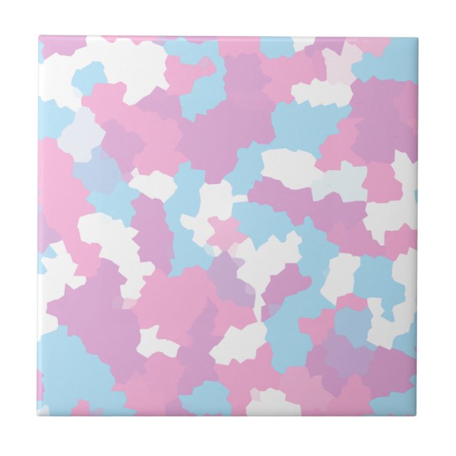 Pink Blue White Camo Abstract Ceramic Tile (Front)