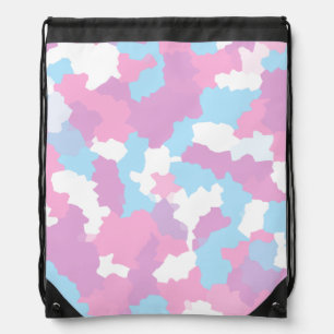 Pink Blue White Camo Abstract Drawstring Bag