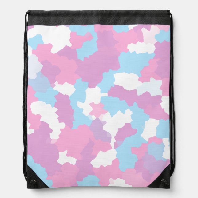 Pink Blue White Camo Abstract Drawstring Bag (Front)