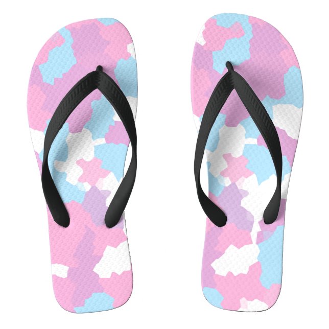 Pink Blue White Camo Abstract Flip Flops (Footbed)