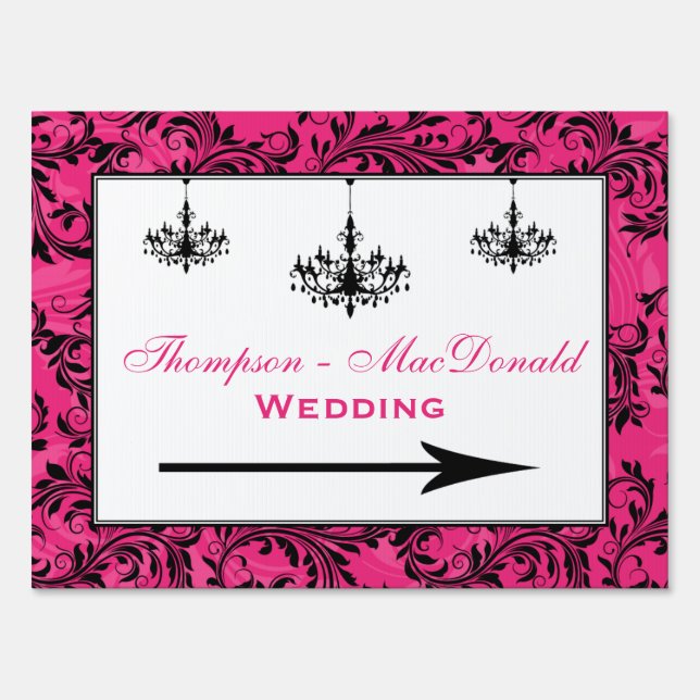 Pink Blue White Chandeliers Scrolls Wedding Sign 1 (Front)