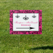 Pink Blue White Chandeliers Scrolls Wedding Sign 1 (Insitu)