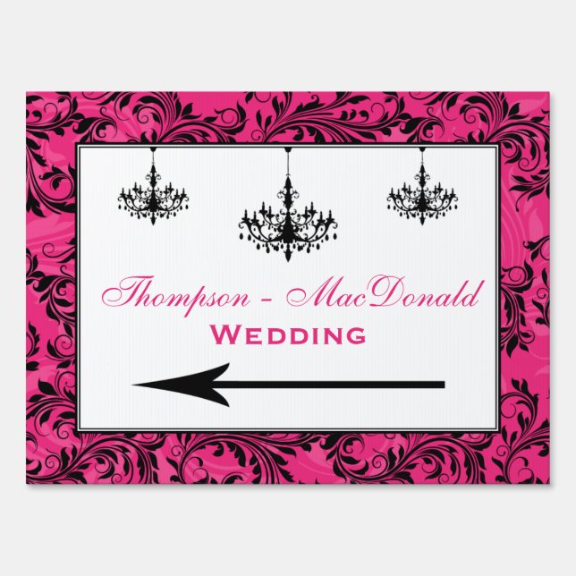 Pink Blue White Chandeliers Scrolls Wedding Sign 2 (Front)