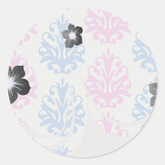 pink blue white damask classic round sticker