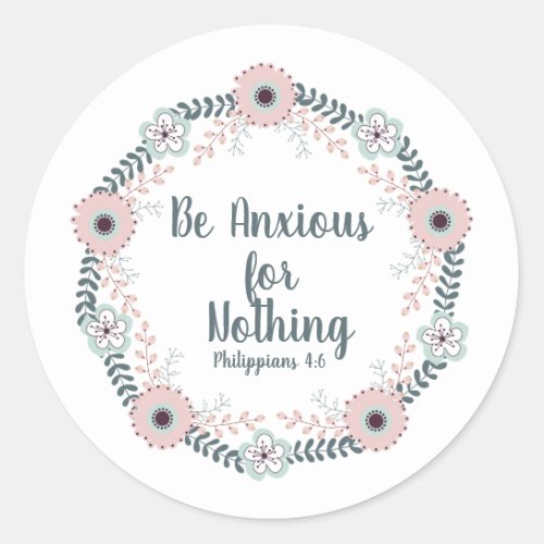 Pink Blue White Floral Christian Bible Verse Classic Round Sticker