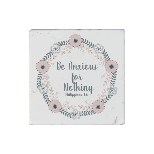 Pink Blue White Floral Christian Bible Verse Stone Magnet (Front)