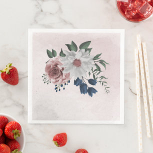  pink blue white floral greenery wedding  paper dinner napkins