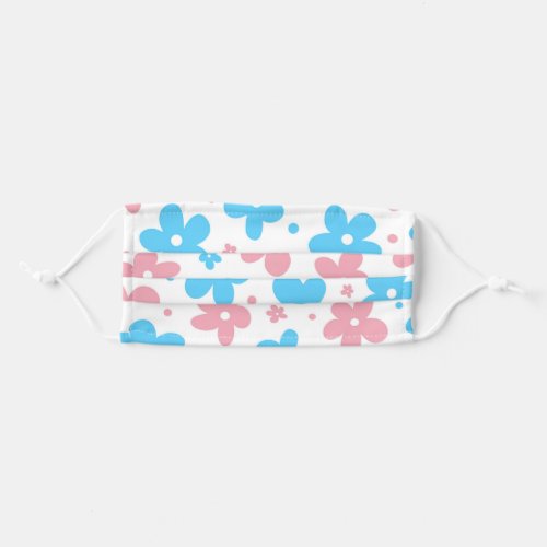 Pink blue white flowers trans pride adult cloth face mask
