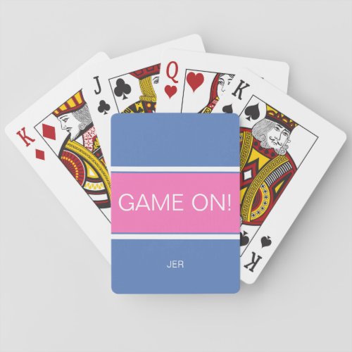 Pink Blue  White GAME ON Quote Monogrammed Playing Cards