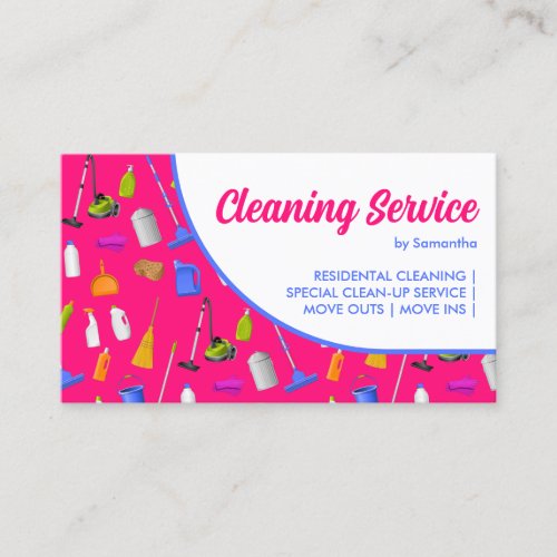 Pink Blue White Modern House Cleaning Service Business Card