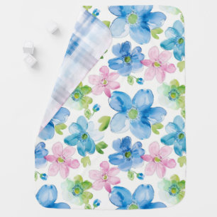 Pink Blue White Plaid Stripes Floral Baby Blanket