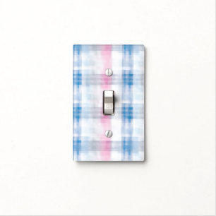 Pink Blue White Plaid Stripes Light Switch Cover