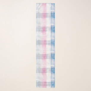 Pink Blue White Plaid Stripes Scarf