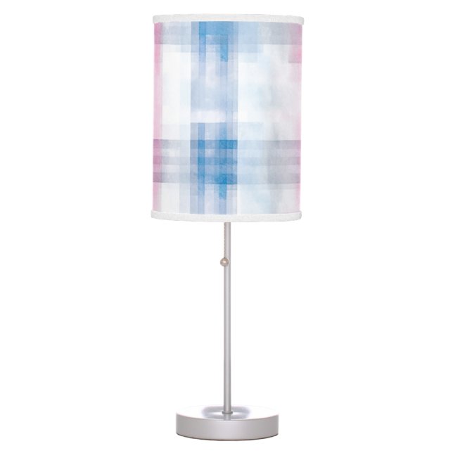Pink Blue White Plaid Stripes Table Lamp (Front)