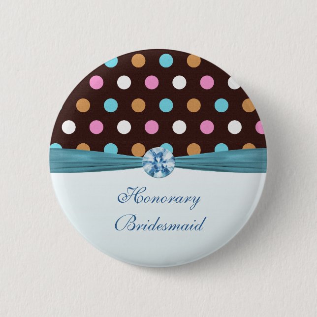 Pink, blue, white polka dot Honorary Bridesmaid Button (Front)
