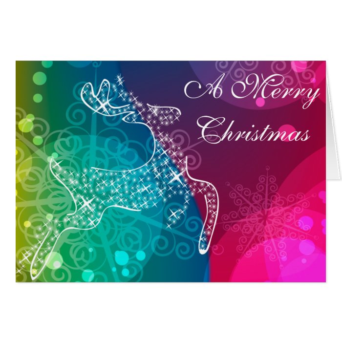 Pink, Blue , White , Reindeer Christmas Card