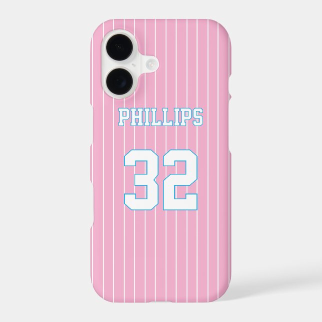Pink Blue White Softball Jersey Name Number Case-Mate iPhone Case (Back)