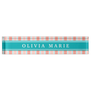 Pink Blue White Stripe Pattern with Name Desk Name Plate