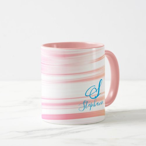 Pink Blue White Wave Abstract Monograms Ombre Mug