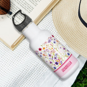 Pink Blue Wild Flowers Design For Woman and Girls Stainless Steel Water Bottle