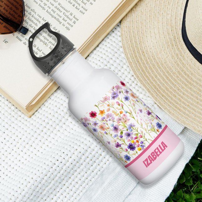 Pink Blue Wild Flowers Design For Woman and Girls  Stainless Steel Water Bottle (Creator Uploaded)