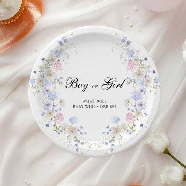 Pink & Blue Wildflower Boy or Girl Gender Reveal Paper Plates (Creator Uploaded)