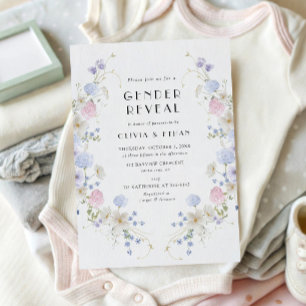 Pink Blue Wildflower Spring Summer Gender Reveal Invitation