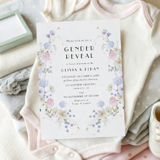 Pink Blue Wildflower Spring Summer Gender Reveal Invitation